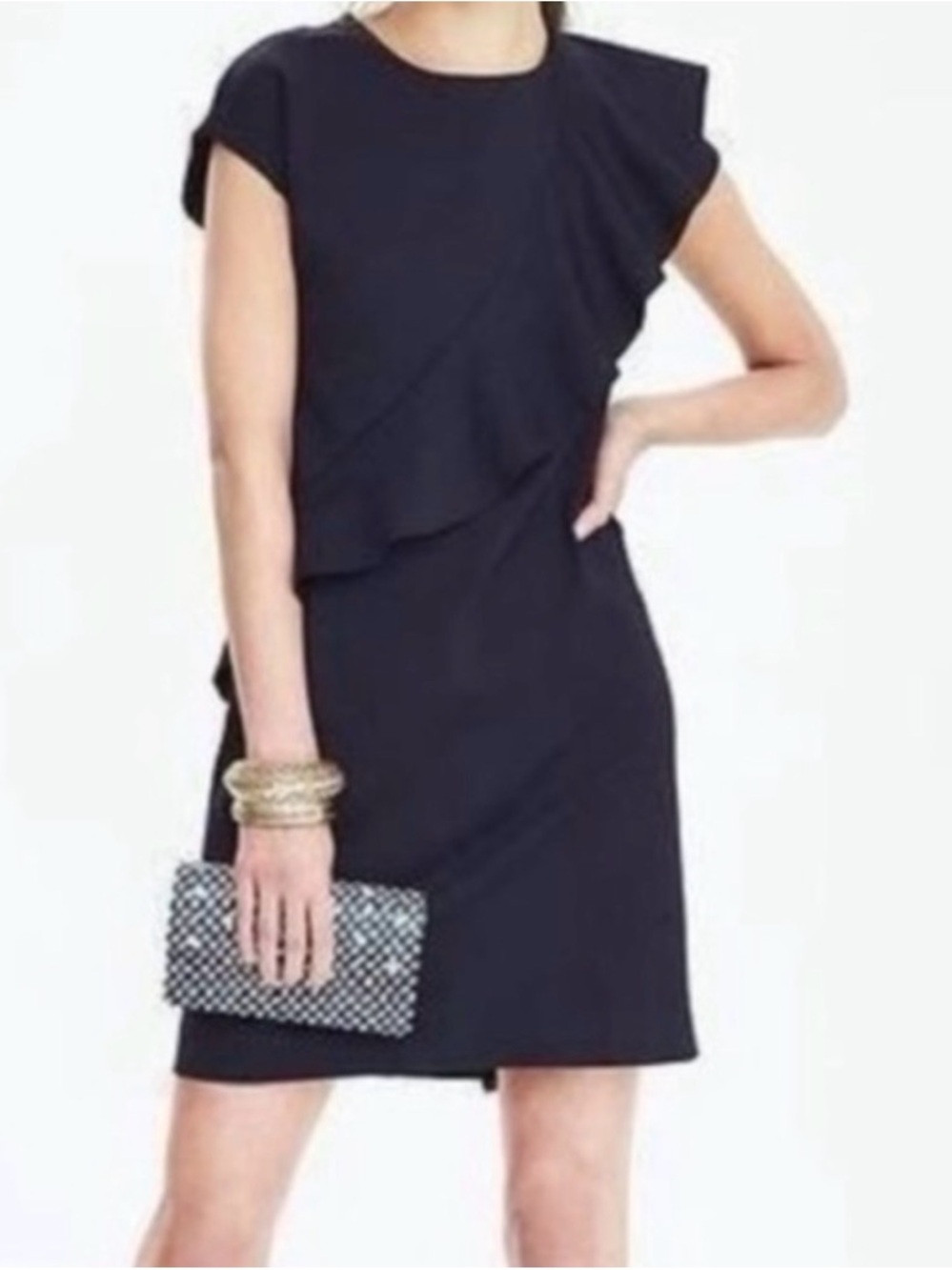 Banana Republic Navy Blue Asymmetrical Ruffle Dress. Fully lined